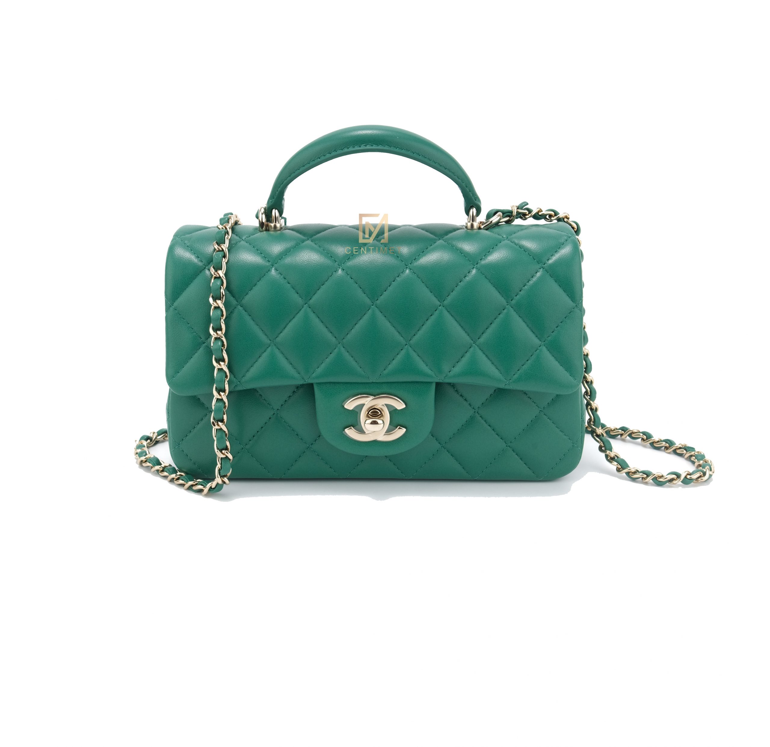 Túi Chanel Flap Bag With Top Handle Lambskin Green -