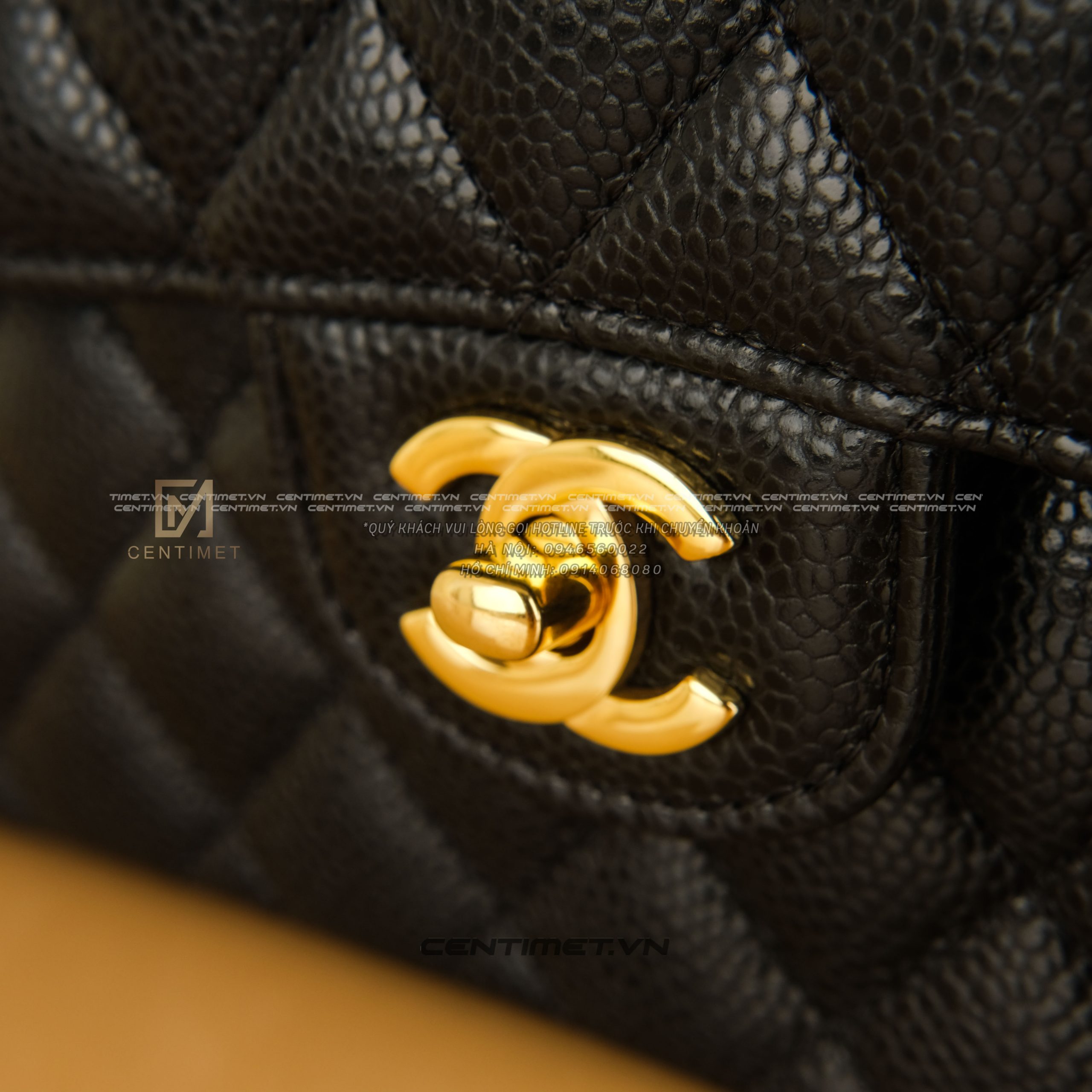 Túi Chanel Classic Medium màu đen da caviar khóa vàng best quality