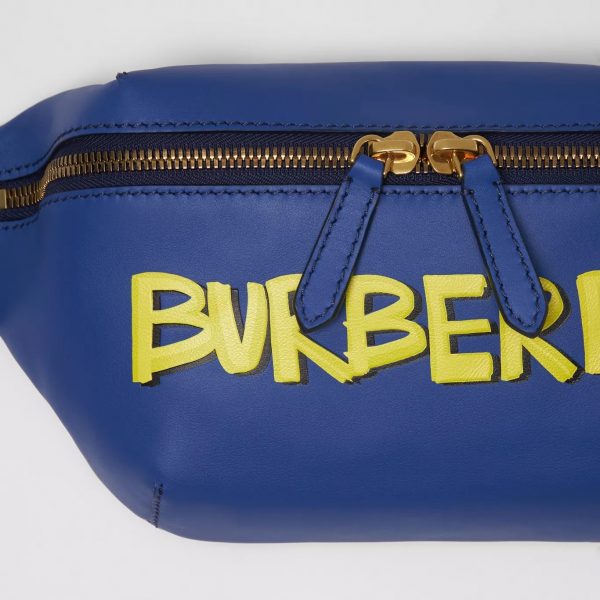 Medium Graffiti Print Leather Bum Bag in Denim Blue