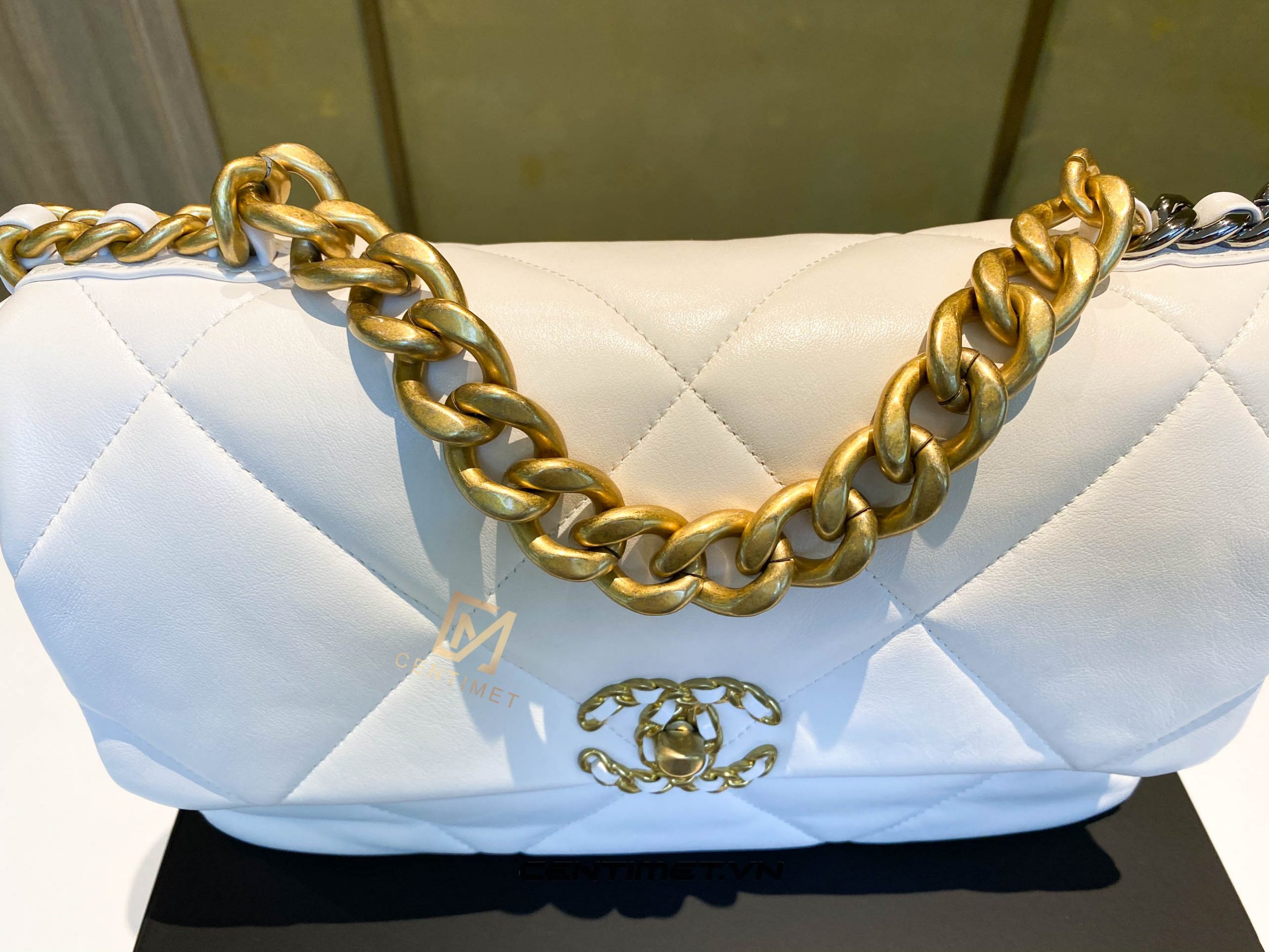 Túi xách Chanel 19 Flap Bag Lambskin In White 